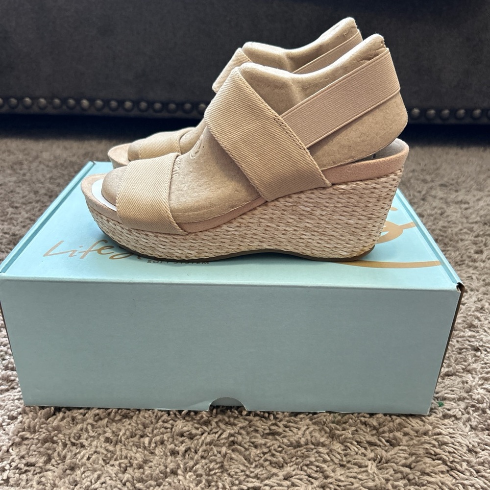 Life Stride Beige Wedge Sandals